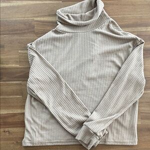 Ribbed Turtleneck Sweater in Beige